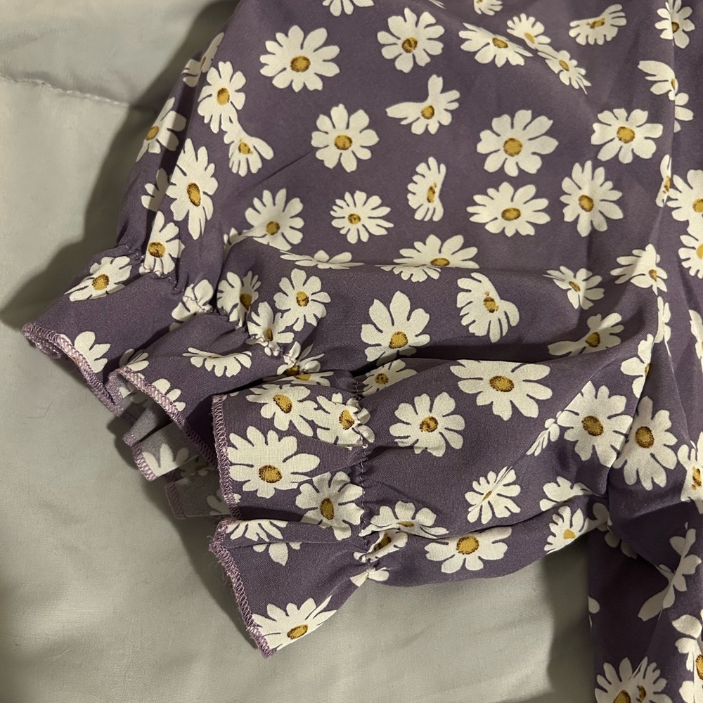 Purple & White Daisy Floral Babydoll Top Plus 4X GUC Short Sleeve Stretch - Picture 4 of 7
